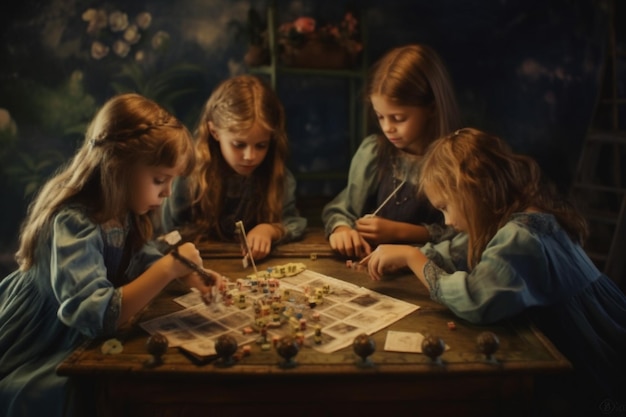 Children playing board games with friends