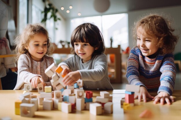 children playing in the house Blocks Copy Space