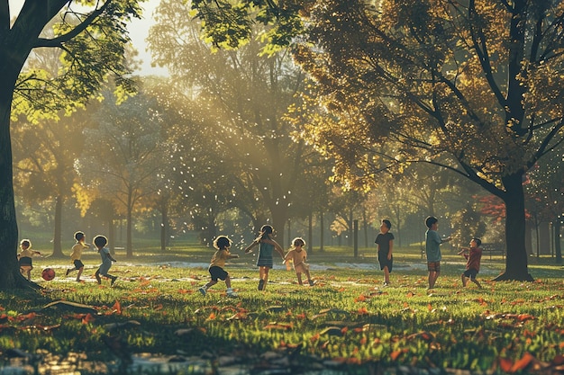 Children playing and laughing in the park