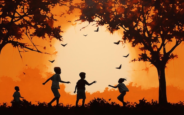 Children playing outside silhouettes