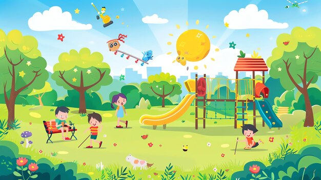Photo children playing on a playground in a park