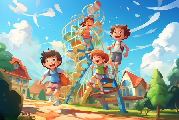 children playing at the playground poster in the style of studyplace