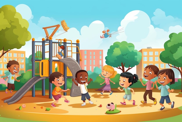 children playing at the playground poster in the style of studyplace