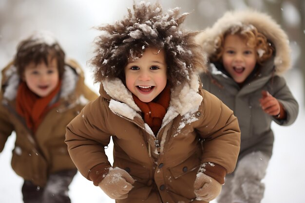 Foto bambini che giocano nella neve foto di natale