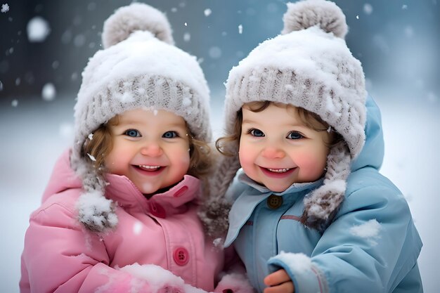 Foto bambini che giocano nella neve