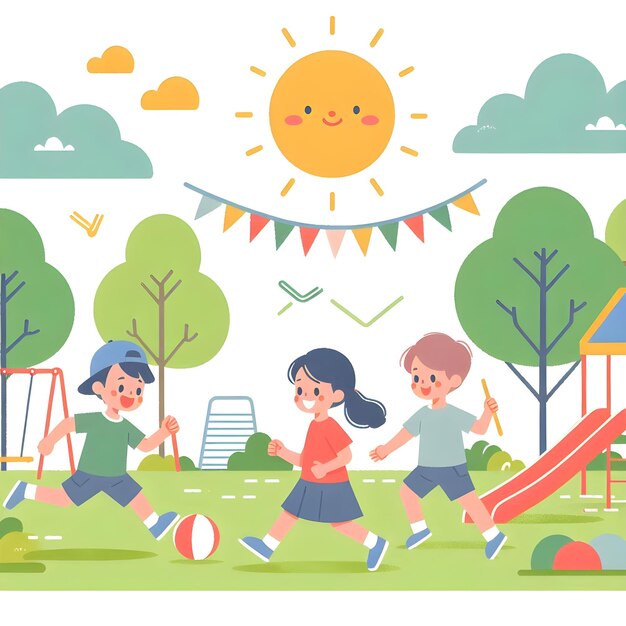 Photo children playing together in a sunny park on a summer day