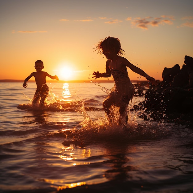 Photo children playing in the water