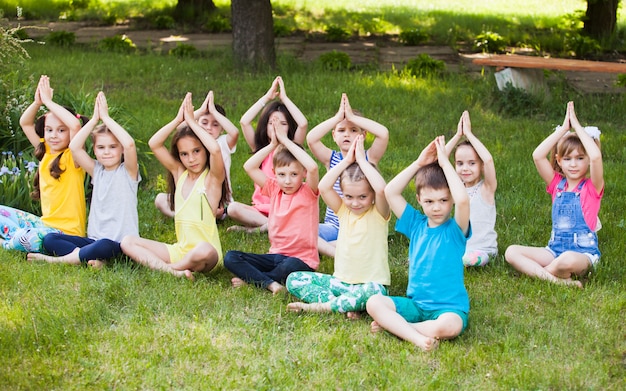 Children practicing yoga.