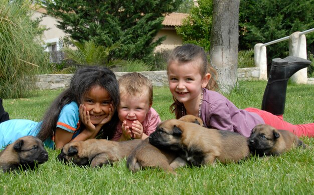 Children and puppies