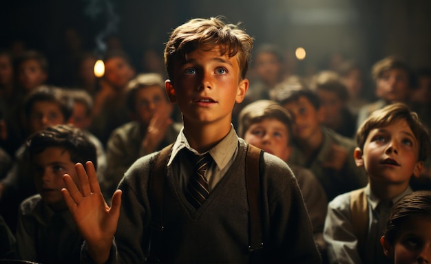 children raising their hands on a school day