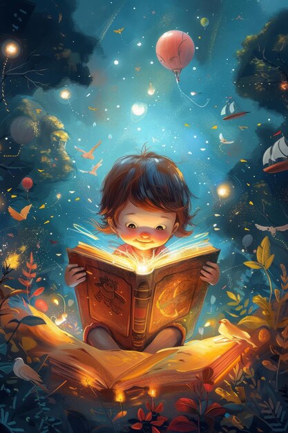 Children read books and imagine what they read