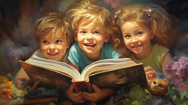 Children reading books very happy fun time Enable children to read