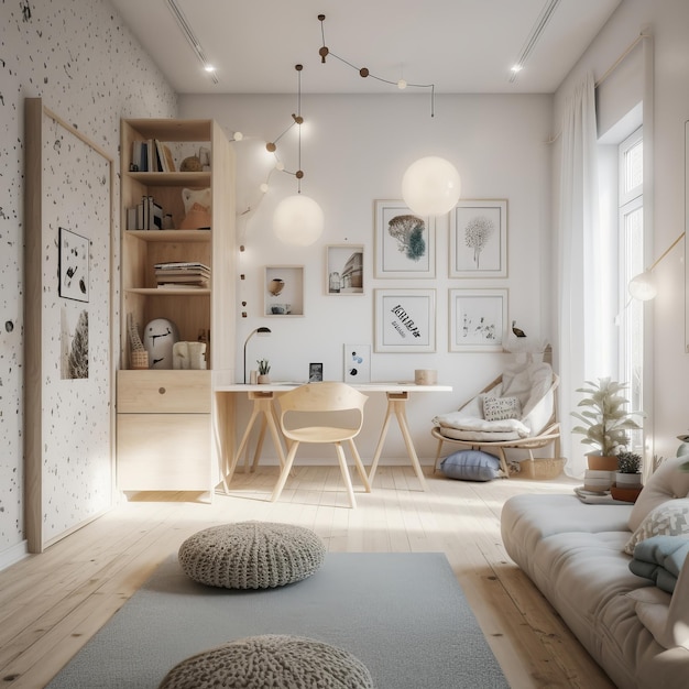 Children room interior in modern house in Scandi style