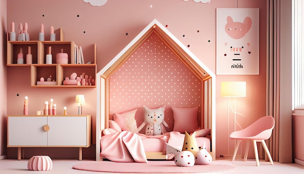 Photo children room mockup in rose touch