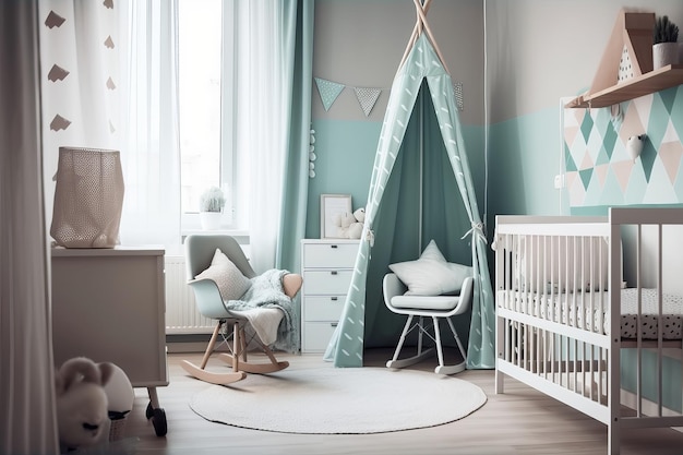 Camera dei bambini in stile scandinavo rendering 3d