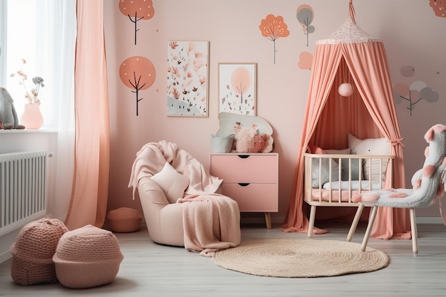 Children room scandinavian style 3D rendering