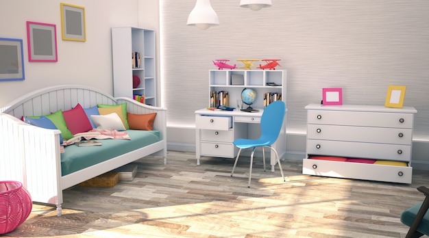 Children room with with colorful furniture