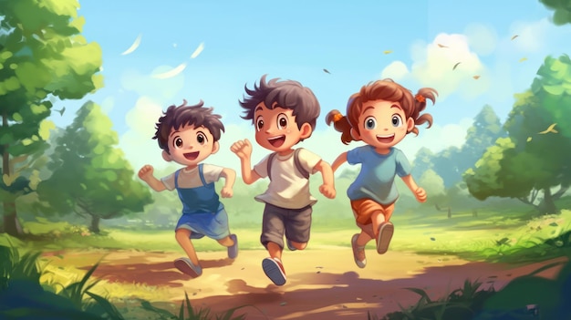 Children running on a field