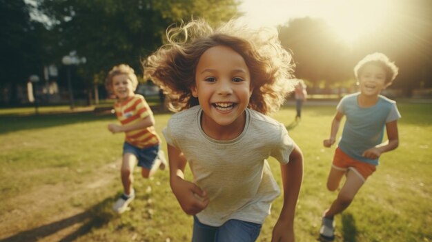 Photo children running in park suitable for outdoor activities and children39s playtime