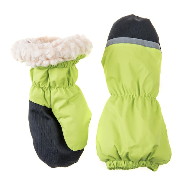 Children's autumn winter mittens on a white background