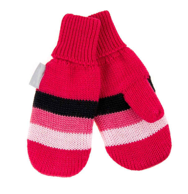 Children's autumn winter mittens on a white background