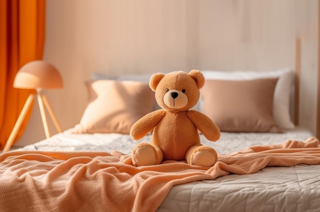 Children's bed with toy bear in bedroom