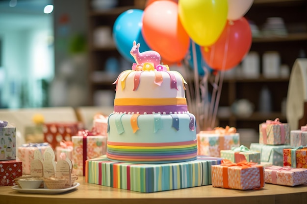 ケーキとプレゼントを備えた子供の誕生日パーティー