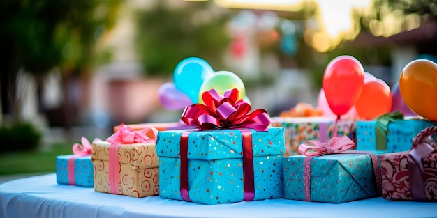 children's birthday party with cake and gifts