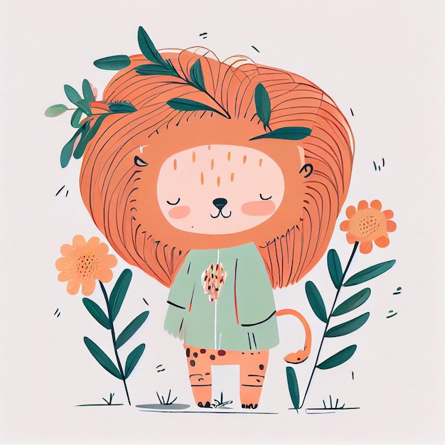 Photo children's books animal illustration cute lion children illustration room wall prints generative ai