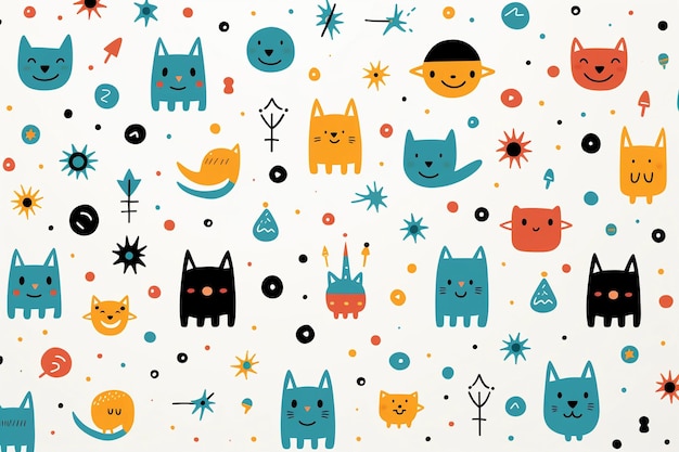 children's cats pattern on a white background Generative AI