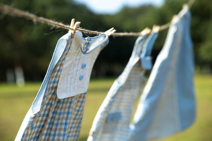 Photo children's clothes on laundry line