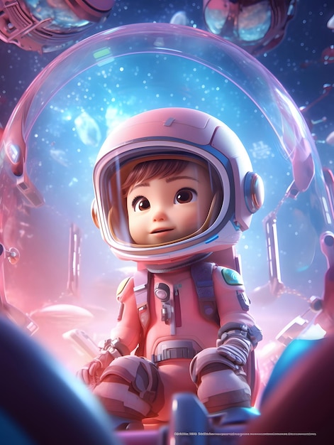 Children's Day children in fantasy gorgeous universe 3D rendering illustration