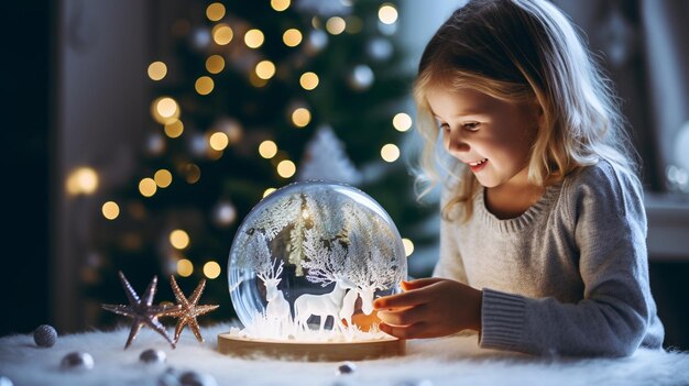 小さな冬のシーンとグリッターマジッククリスマスの子供たちとのDIYスノーグローブワークショップD