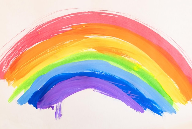 Children's drawing of a rainbow on a white background Bright background