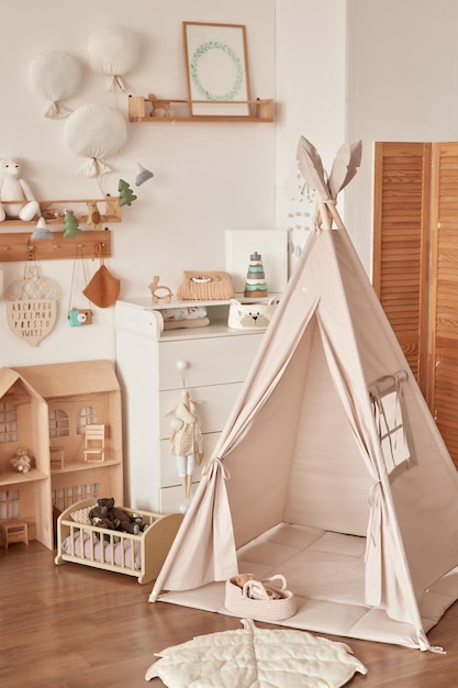 Children's educational wooden toys Nursery decor Scandinavian style playroom Wigwam