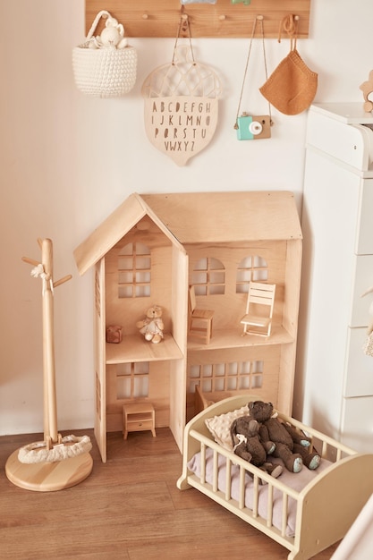 Children's educational wooden toys Nursery decor Scandinavian style playroom Wooden mop