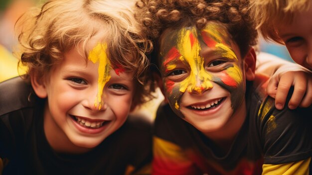 Children's faces painted with germany Flag