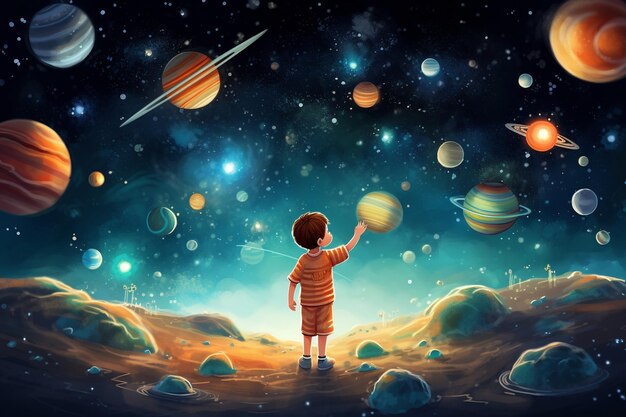 Children's fantasy tale with planets and space