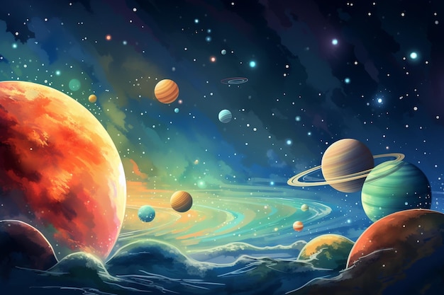 Children's fantasy tale with planets and space