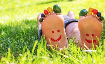 Kids Five Fingers On Green Grass Stock Photo 2244762075