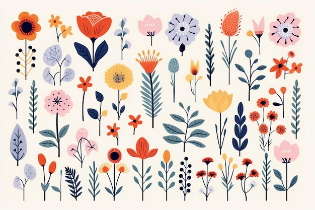 children's flowers pattern on a white background Generative AI