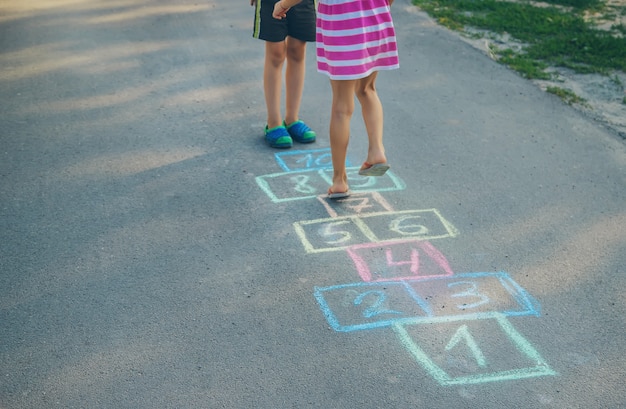 Children's games in classics. Selective focus.