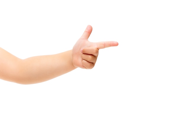 Children's hand gesturing on white background