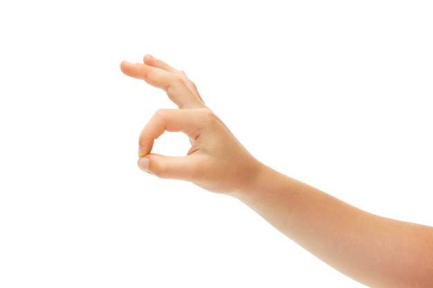 Children's hand gesturing on white background