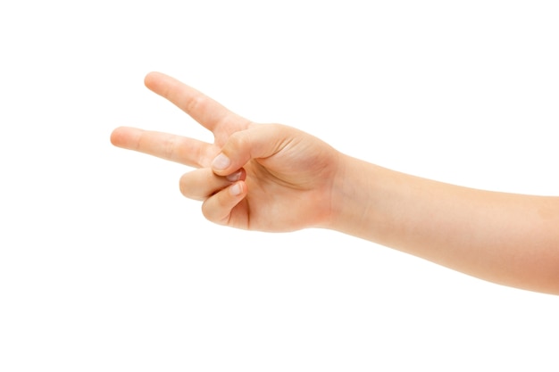 Children's hand gesturing on white background