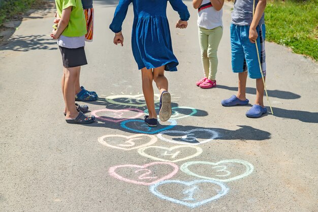 Children's hopscotch game on the pavement