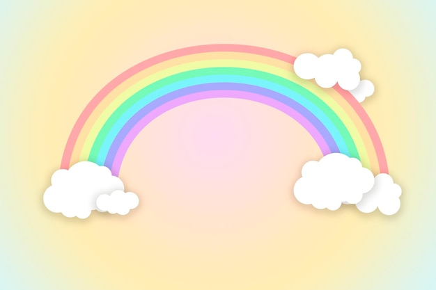 Children's illustration of clouds with a large rainbow  Copy space