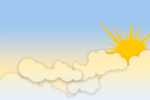 Children's illustration of clouds with a sky of light blue and a big yellow sun with beans