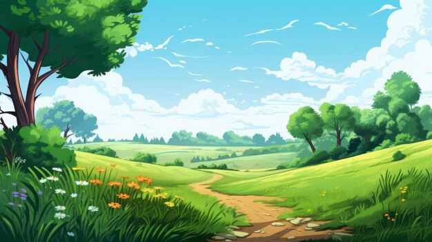 children's landscape nature cartoon sunny day