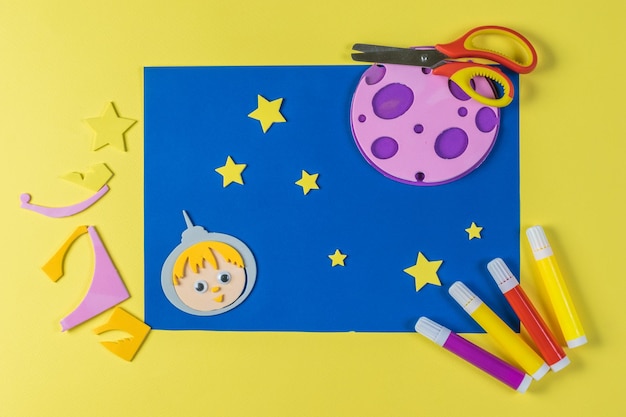 Children's paper crafts on a space theme